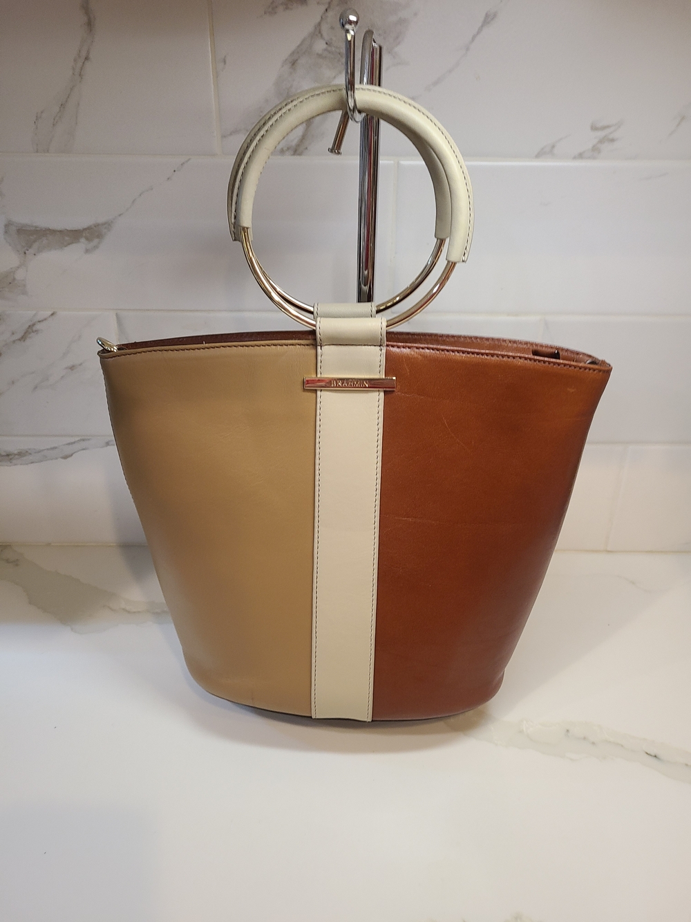 Brahmin Mod Bowie Whiskey Arisel Colorblock Top Sail Cognac